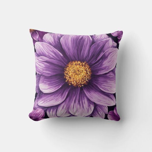 パープル開花ペン描エレガンス クッション (正面)