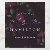 パープル開花ムーディゴシッ結婚クスの ワインラベル (シングルラベル)