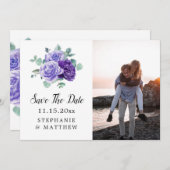 パープル開花ユーカリプトゥス植物写真結婚ズ セーブザデート (正面/裏面)