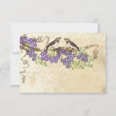 パープル開花葉グリーンヴィンテージバードウェディング 出欠カード (裏面)
