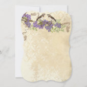 パープル開花葉グリーンヴィンテージバードウェディング 招待状 (裏面)