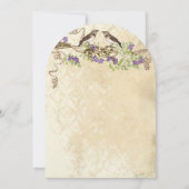 パープル開花葉グリーンヴィンテージバードウェディング 招待状 (裏面)