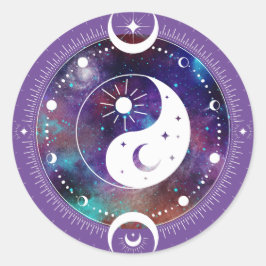 パープル陰陽銀河系と三日月の神秘的 ラウンドシール