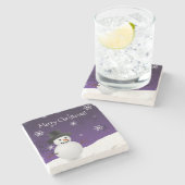 パープル雪だるまウィンタークリスマスストーンコースター ストーンコースター (横)