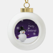 パープル雪だるまウィンターシーンフレームオーナメント セラミックボールオーナメント (正面)