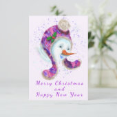 パープル雪だるまピンクビーニー冬ハットおもしろい (スタンド正面)