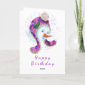 パープル雪だるまピンクビーニー冬ハットおもしろい カード (裏面)