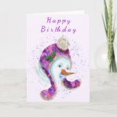 パープル雪だるまピンクビーニー冬ハットおもしろい カード (正面)