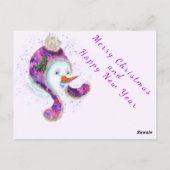 パープル雪だるまピンクビーニー冬ハットおもしろい ポストカード (裏面)