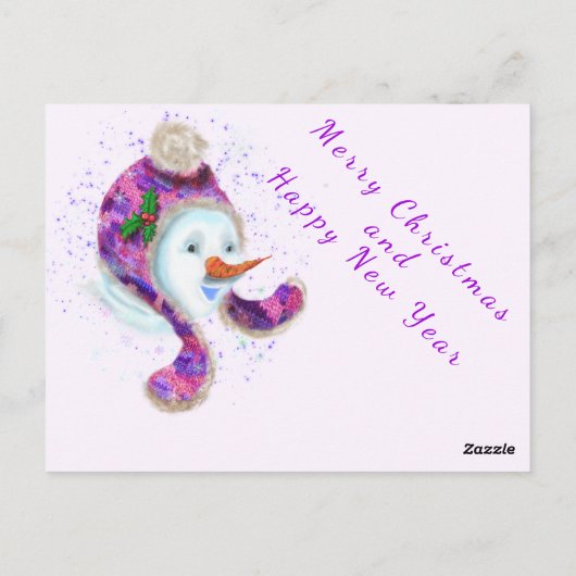 パープル雪だるまピンクビーニー冬ハットおもしろい ポストカード (裏面)