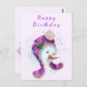 パープル雪だるまピンクビーニー冬ハットおもしろい ポストカード (正面/裏面)