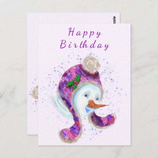 パープル雪だるまピンクビーニー冬ハットおもしろい ポストカード (正面/裏面)