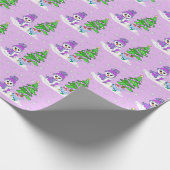 パープル雪だるまブルーバードクリスマスツリーホリデー ラッピングペーパー (角)