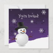 パープル雪だるま冬シーンクリスマスパーティー 招待状 (正面)
