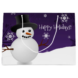 パープル雪だるま冬景色クリスマス抱き枕 ラージペーパーバッグ