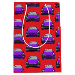 パープル電気自動車SUV車の赤の背景 ミディアムペーパーバッグ