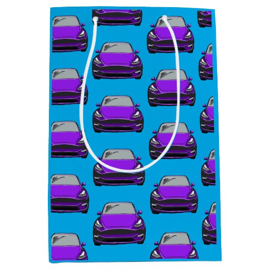 パープル電気自動車SUV車の青の背景 ミディアムペーパーバッグ (正面)