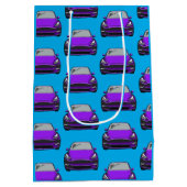 パープル電気自動車SUV車の青の背景 ミディアムペーパーバッグ (裏面)