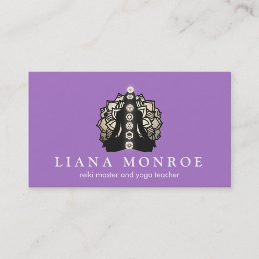 パープル霊気&ヨガ先生ロータス&チャクラ 名刺 (正面)