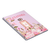 パープル香水ボトルフローラかわいらしシックモノグラム ノートブック (右側)