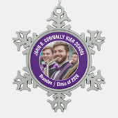 パープル高校マーチングバンド写真ギフト スノーフレークピューターオーナメント (正面)