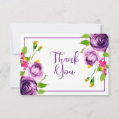 パープル鮮やかウォーターカラーブーケブライダルシャワー  サンキューカード (正面)