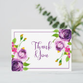 パープル鮮やかウォーターカラーブーケブライダルシャワー  サンキューカード (スタンド正面)