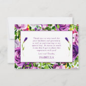 パープル鮮やかウォーターカラーブーケブライダルシャワー  サンキューカード (裏面)