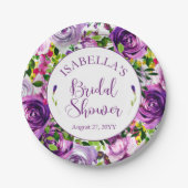 パープル鮮やかウォーターカラーブーケブライダルシャワー ペーパープレート (正面)
