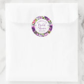 パープル鮮やかウォーターカラーブーケブライダルシャワー ラウンドシール (バッグ)