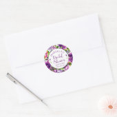 パープル鮮やかウォーターカラーブーケブライダルシャワー ラウンドシール (封筒)