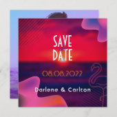 パープル鮮やかサンセットカスタム写真 セーブザデート (正面/裏面)