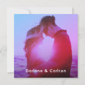 パープル鮮やかサンセットカスタム写真 セーブザデート (裏面)