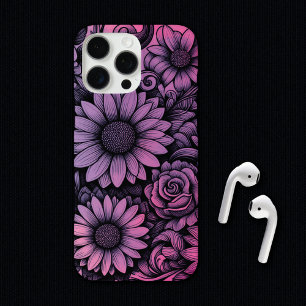 パープル鮮やかピンクデイジーフローライラストレーション iPhone 16 PRO MAXケース