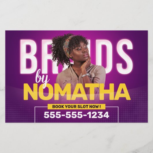 パープル鮮やかブレイド&ウィッグのヘアブレイディングサロン チラシ (正面)