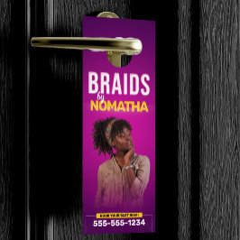 パープル鮮やかブレイド&ウィッグのヘアブレイディングサロン ドアノブサイン