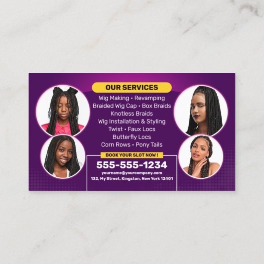パープル鮮やかブレイド&ウィッグのヘアブレイディングサロン 名刺 (裏面)