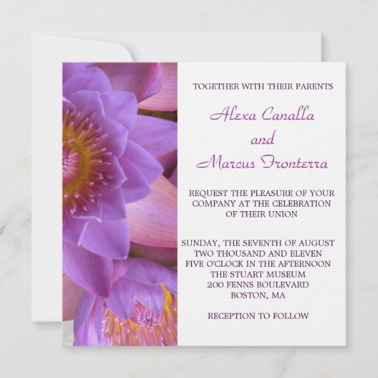 パープル鮮やかロータスフラワー結婚式招待状 招待状 (正面)
