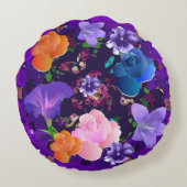 パープル鮮やか抽象芸術フローラ円枕 ラウンドクッション (裏面)