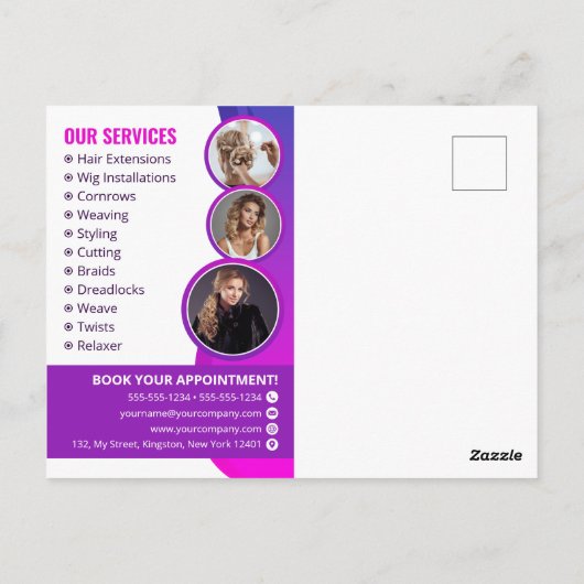 パープル鮮やか美容師サロン美しいメーキャップ ポストカード (裏面)