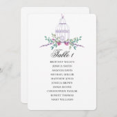 パープル鳥かごの席次表。花のウェディングプラン 招待状 (正面/裏面)