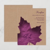 パープル麻の袋のイニシャル入り受付カード 招待状 (正面/裏面)