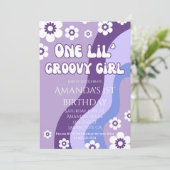 パープル1stバースデーガールレトロテーマ 招待状 (スタンド正面)