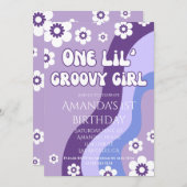 パープル1stバースデーガールレトロテーマ 招待状 (正面/裏面)