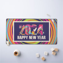 パープル2024ハッピーニューイヤーカラフルスワールアート