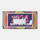 パープル2024ハッピーニューイヤーカラフルスワールアート デスクマット (キーボード&マウス)