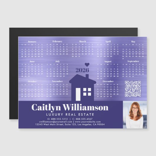 パープル2026カレンダー不動産仲介業者写真QRコードマグネット (正面/裏面)