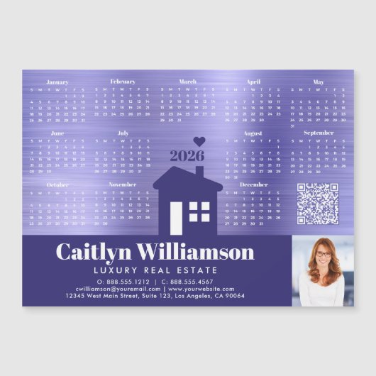 パープル2026カレンダー不動産仲介業者写真QRコードマグネット (正面)