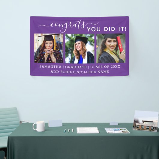 パープル3フォトおめでとう2023年卒業 横断幕 (トレードショー)