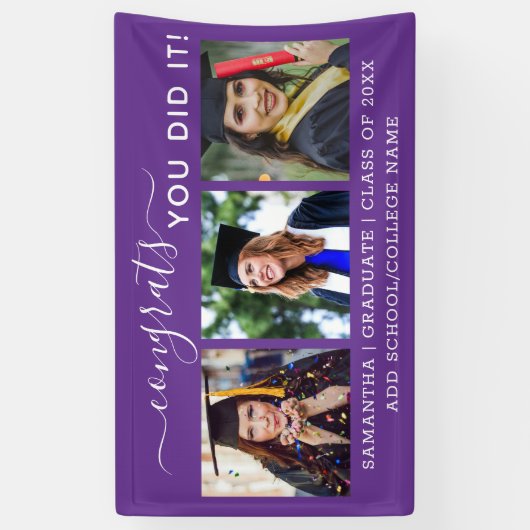 パープル3フォトおめでとう2023年卒業 横断幕 (縦)